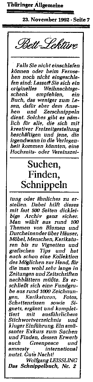 Besprechung des Schnippelbuches 2 in der Fh&uuml;ringer Allgemeine